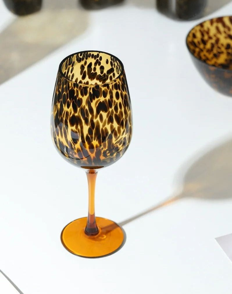 Amber Leopard Wine Glasses