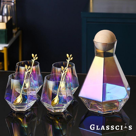 Colortone Diamond Dew rainbow glass decanter in radiant glow
