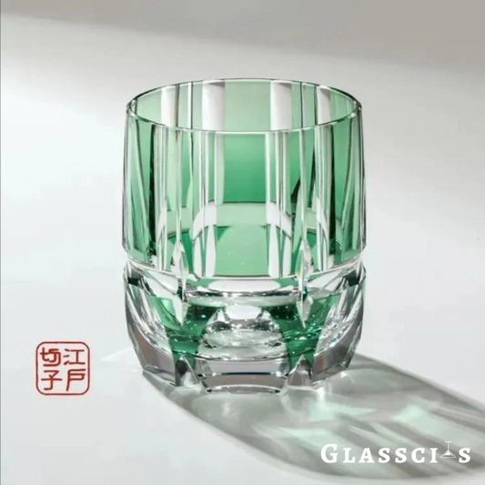 Green Bamboo Edo Kiriko Whiskey Glass