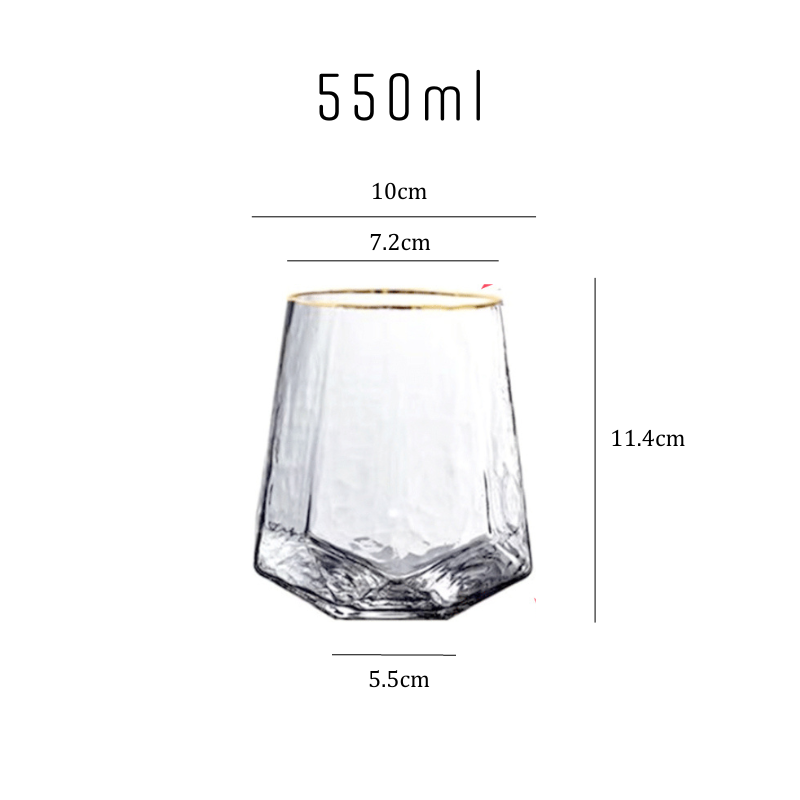 Gold Rim Hammered Diamond Wine Glasses