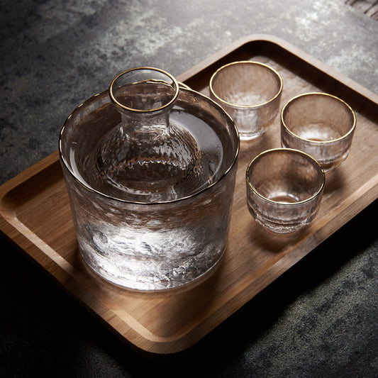 Unique textured sake pot and frosted cups