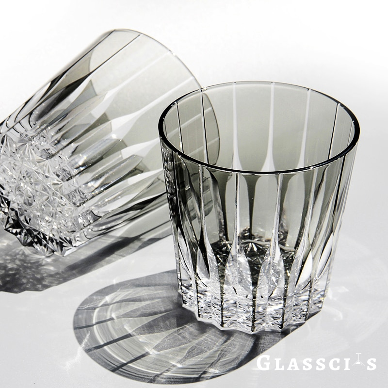 Light Gray Star Edo Kiriko Whiskey Glass top view