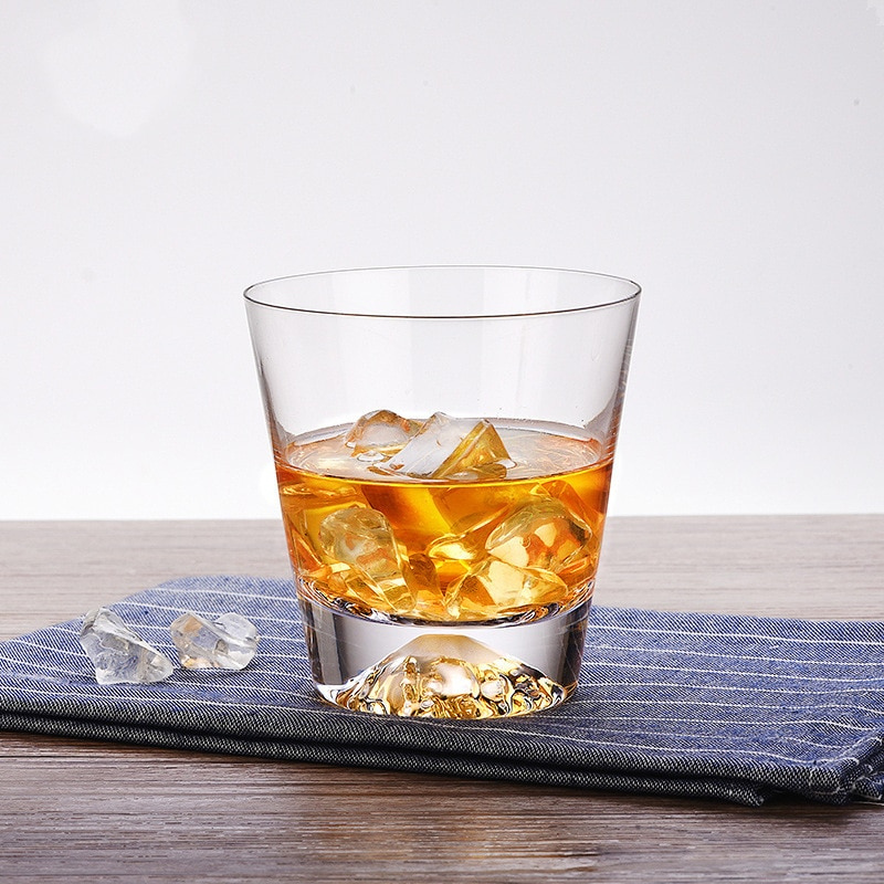 Artistic whiskey glass depicting Mt. Fuji's grandeur