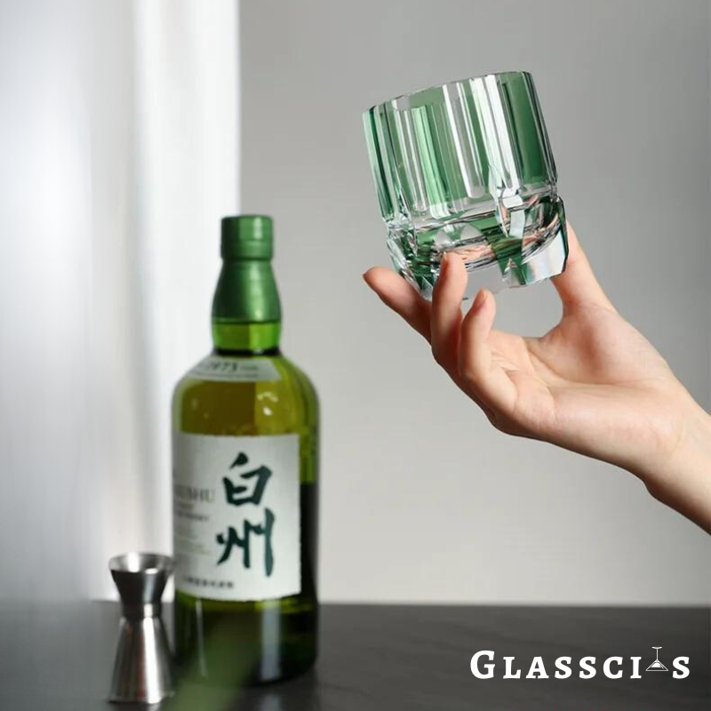Green Bamboo Edo Kiriko Whiskey Glass