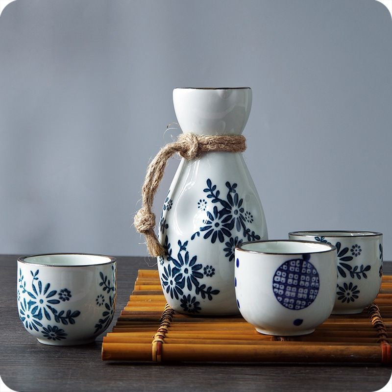 Feminine blue painted flower sake giftware