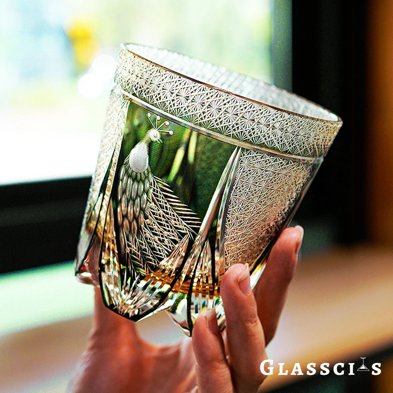 Peacock Edo Kiriko Whiskey Glass