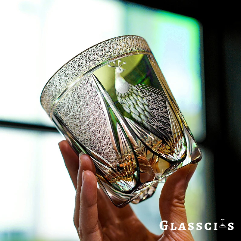 Peacock Edo Kiriko Whiskey Glass