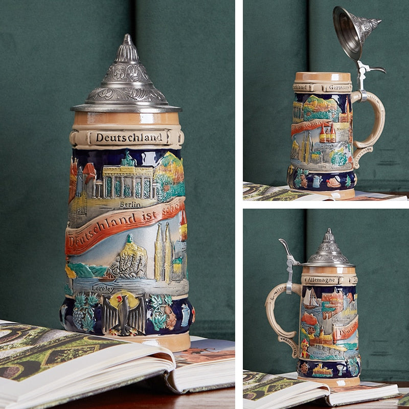 German heritage beer stein with lid