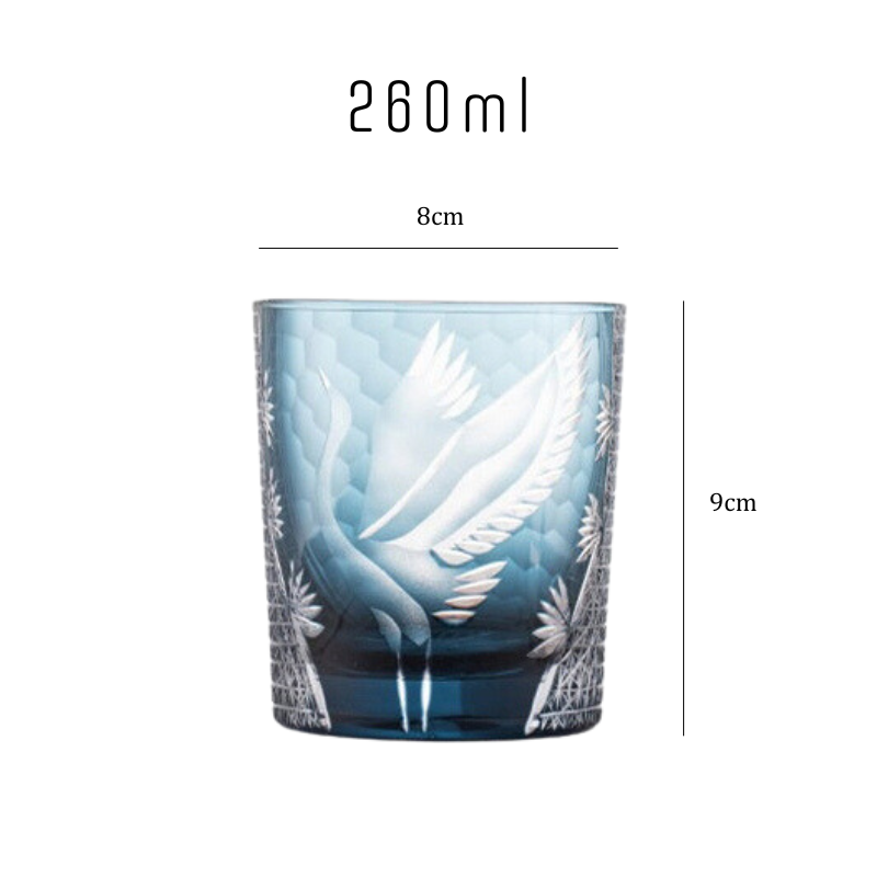 Japanese Pine Crane Edo Kiriko Whiskey Glass