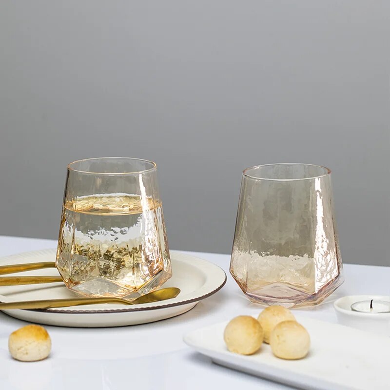 Amber Hammered Diamond Wine Glasses