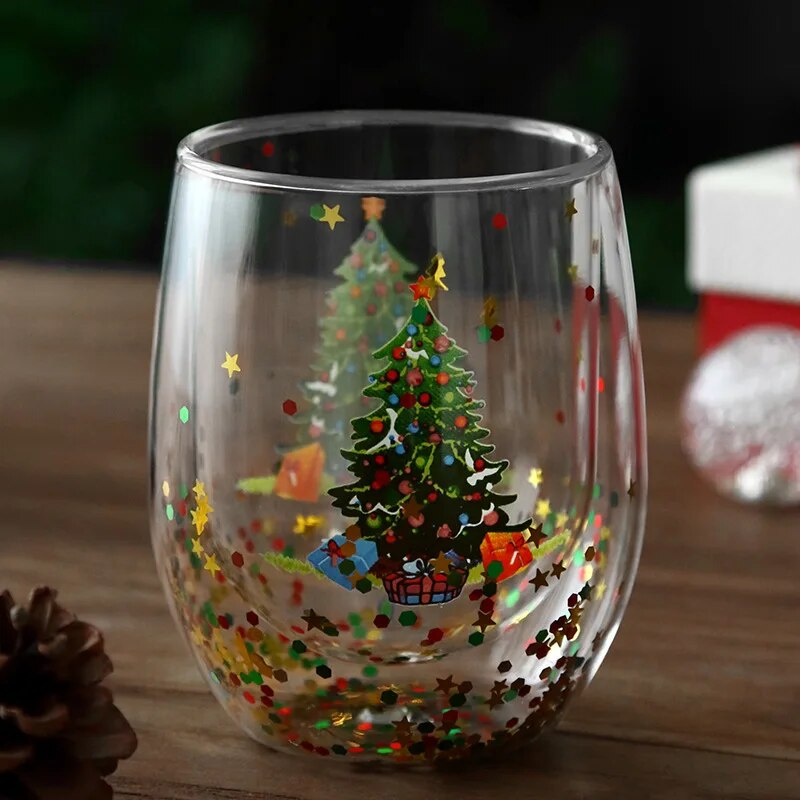 Double Wall Christmas Glass Mug