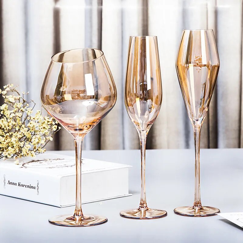 Crystal Amber Wine Glasses