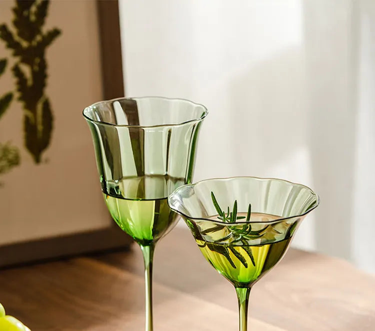 Vintage Green Flower Wine Glasses