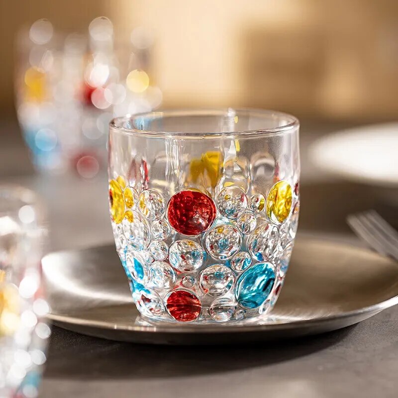 Murano Style Rainbow Millefiori Tumbler Glasses Set Of 6