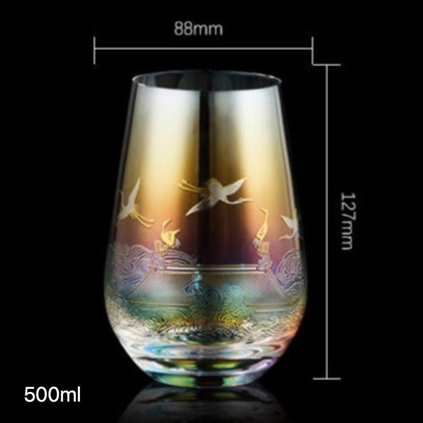 Red-Crowned Crane Engraved Stemless Wine Glass