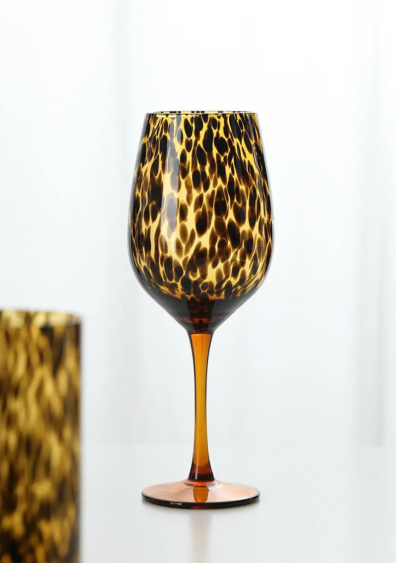 Amber Leopard Wine Glasses