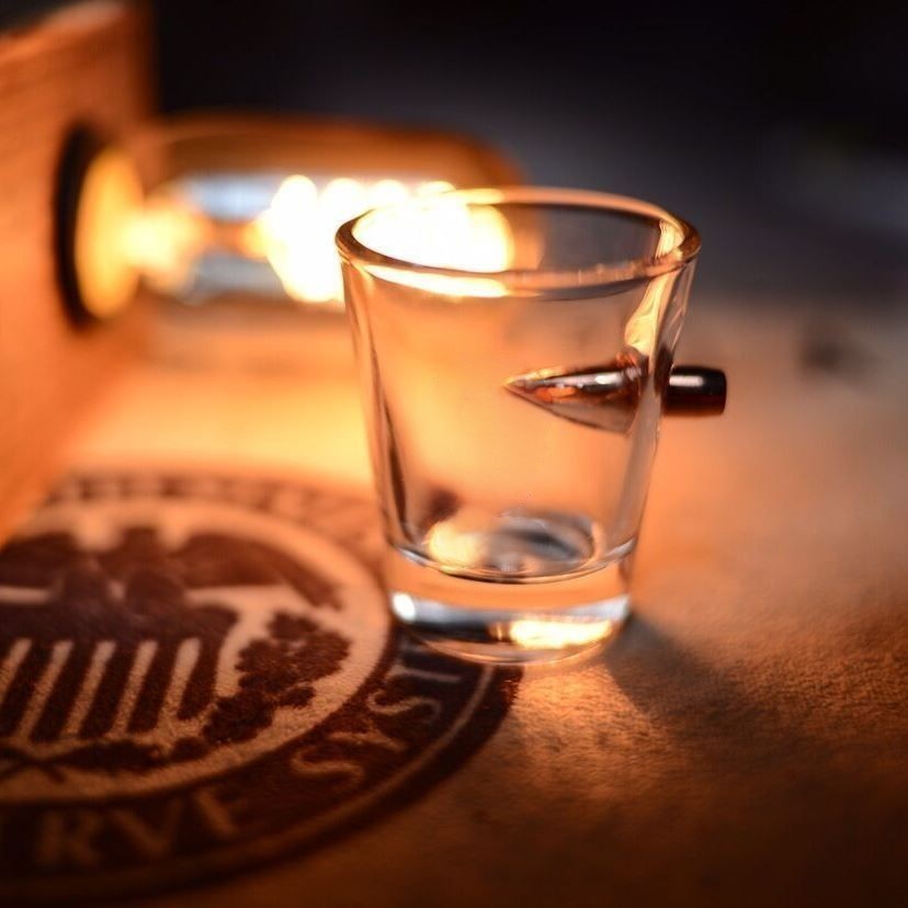 Give it a shot hand blown whiskey glass with bullet design