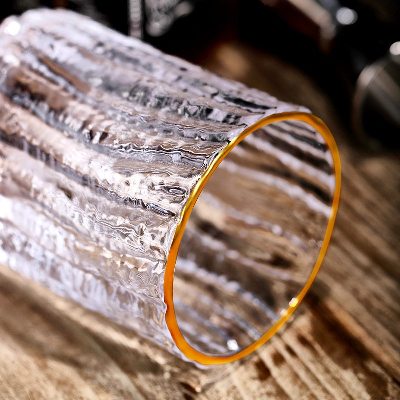 gold rimmed whiskey glasses