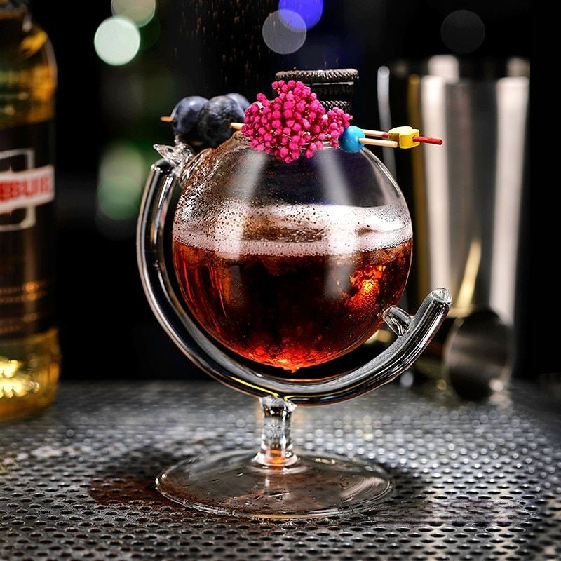 hand blown cocktail glasses in globe shape
