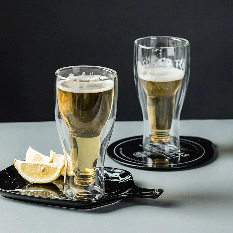 Innovative inverted bottle beer glass design
