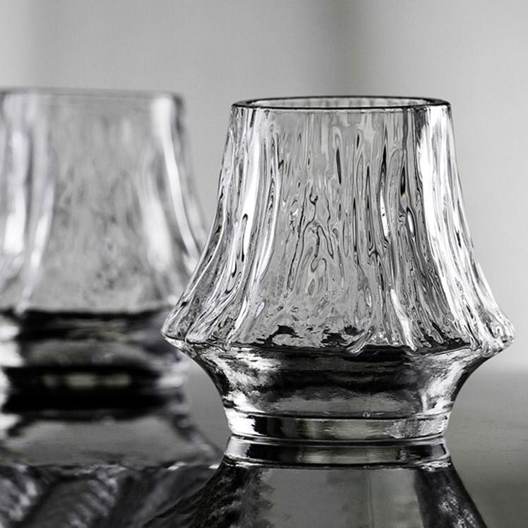 Japanese whiskey glasses with volcano like design