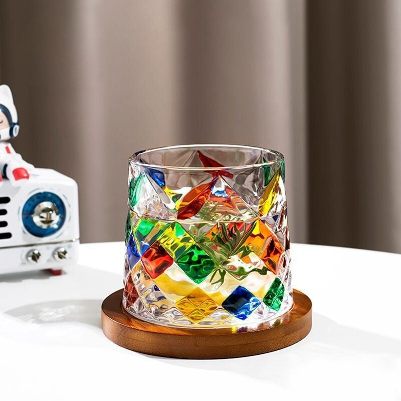 Vibrant colorful diamond whiskey glass