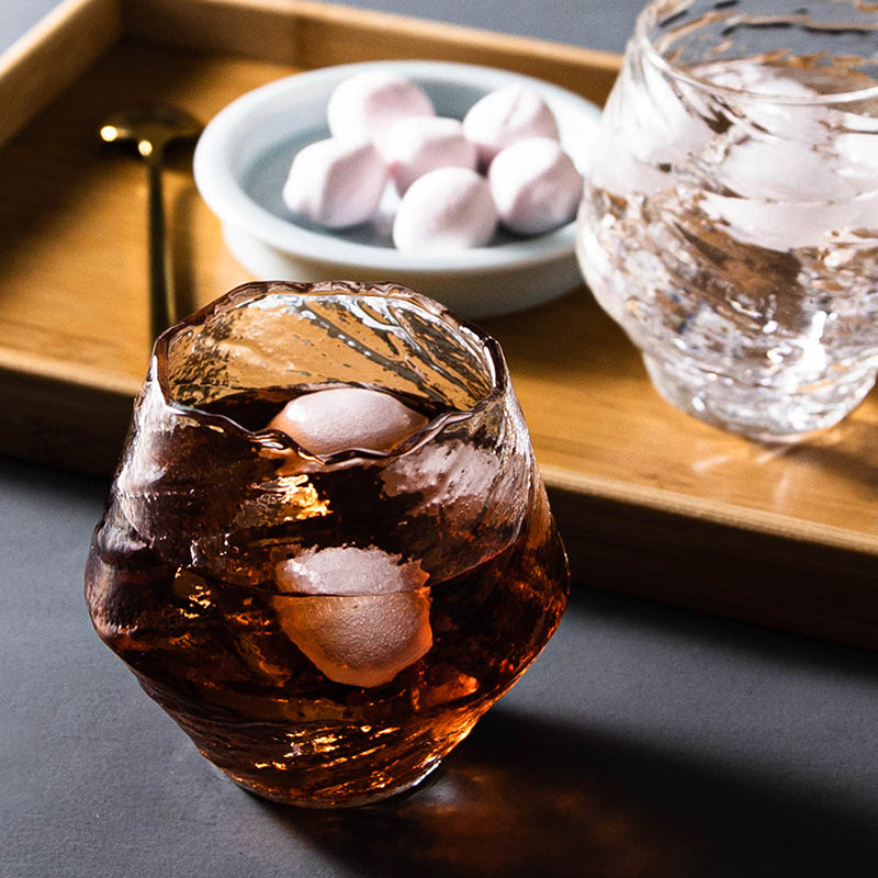 Detailed frozen texture on whiskey glass