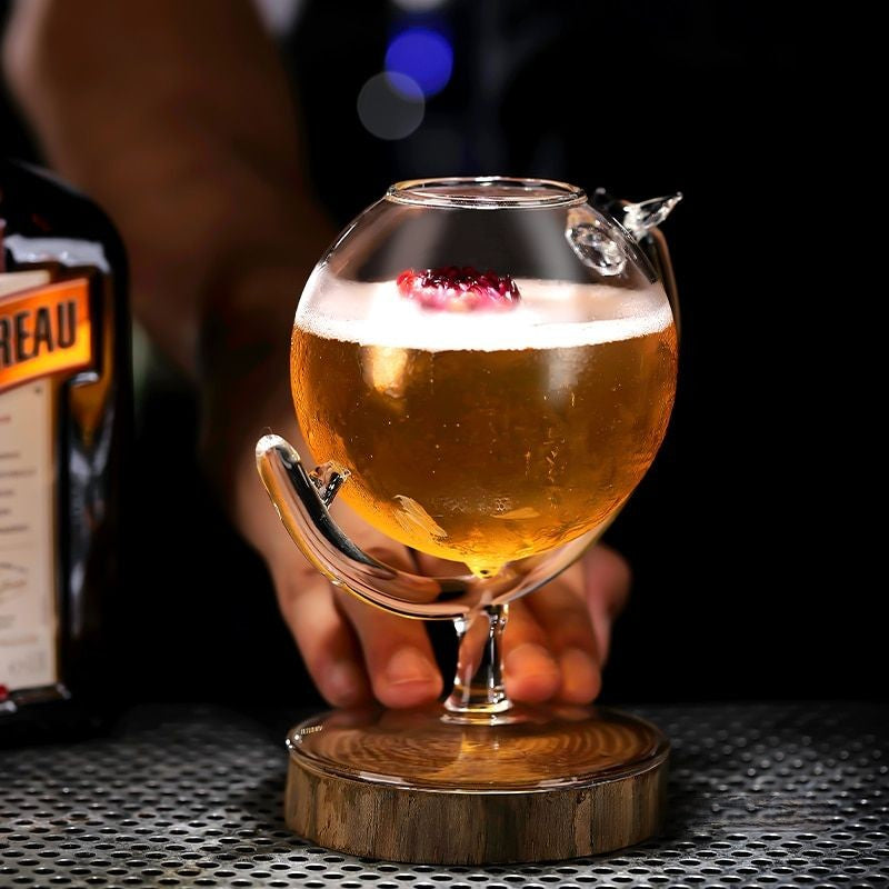 round cocktail glass in globe shape like design