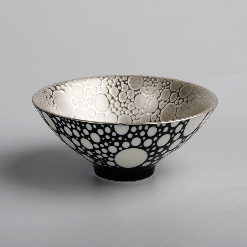 Unique silver and black polka dot sake glass