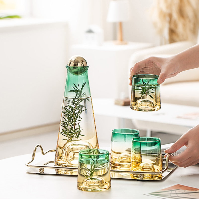 Nordic Hues Carafe Pitcher in turquoise and gold gradient