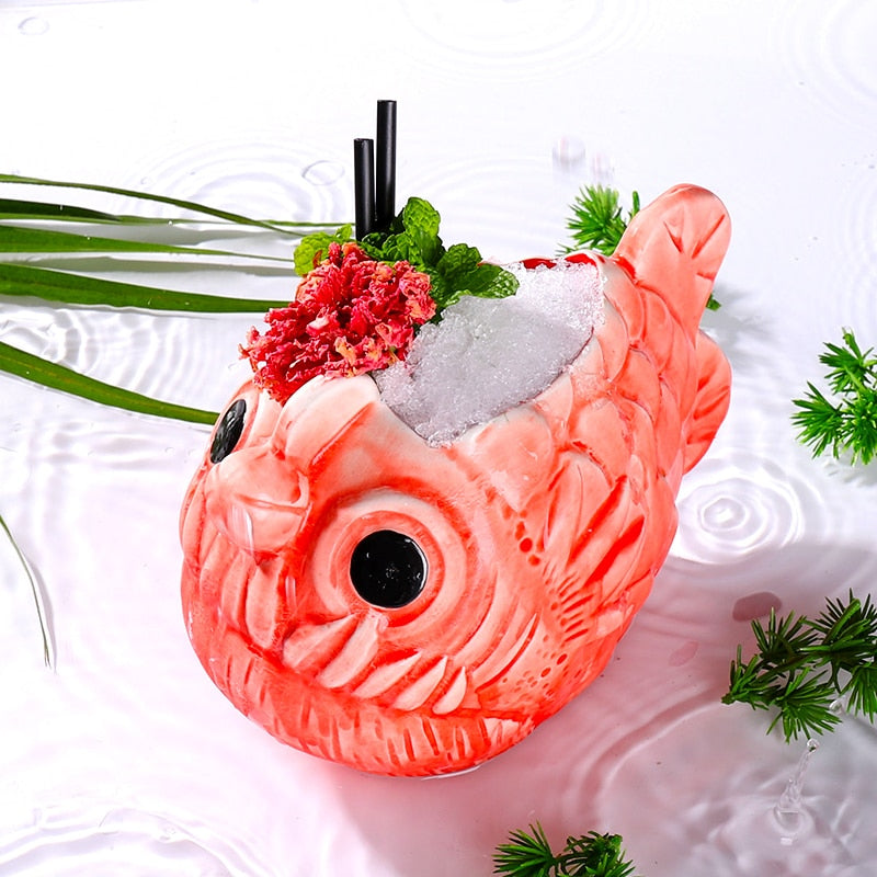 tiki glasses in piranha shape design by glasscias