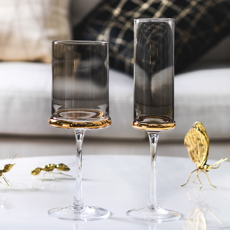 Nordic Vertical Grain Slanted Glass Goblet Wine Glasses Lead-Free Crystal  Champagne Cup Bar Home Light Luxury Hand Blown Barware