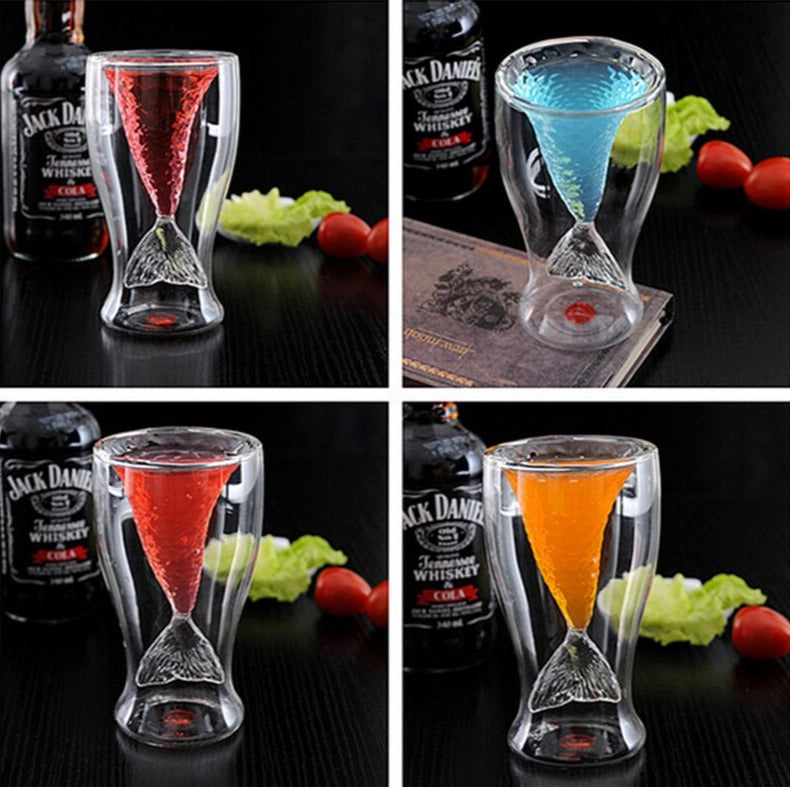double wall glasses for cocktail with mermaid design by glasscias