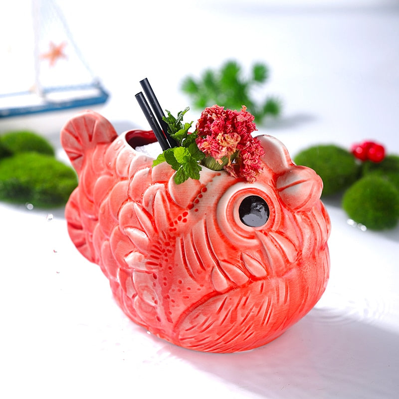 ceramic cocktail glasses with piranha shape design by glasscias