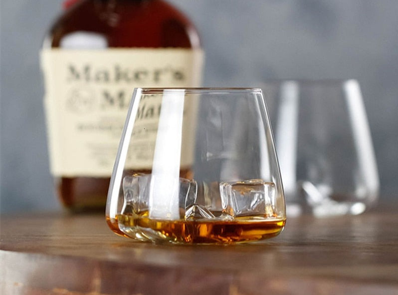 Elegant whiskey glass with a mountain peak design, embodying luxury and refinement