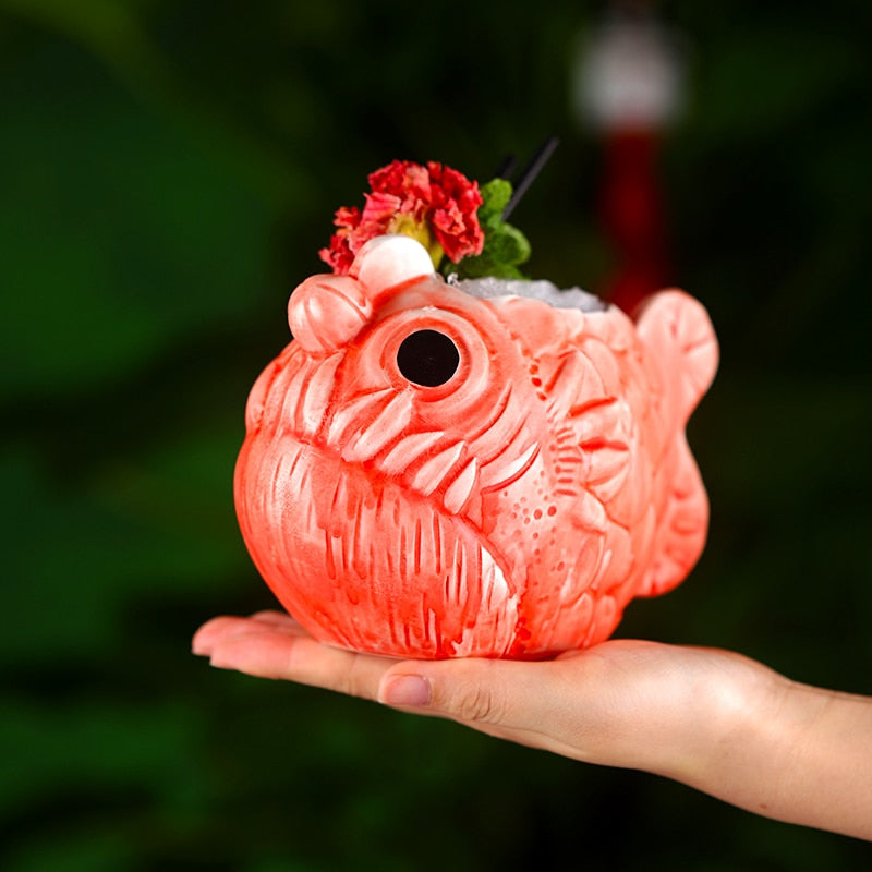 ceramic tiki mugs in piranha shape by glasscias