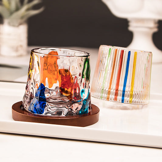 Tree trunk texture on Italian rocking whiskey glass