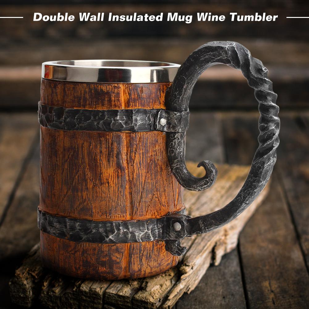Wooden barrel design stainless steel stein
