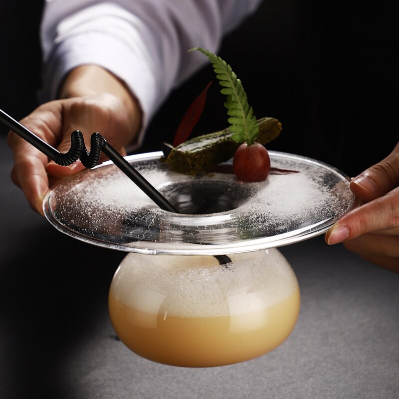 Hand blown cocktail glasses in UFO shape