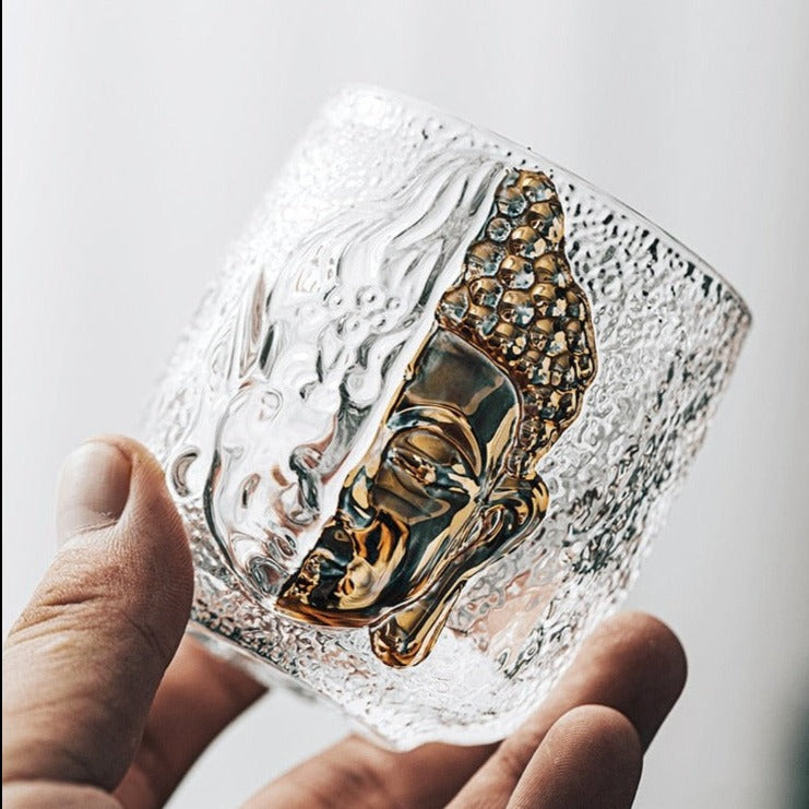 vintage cocktail glasses with demon x buddha design