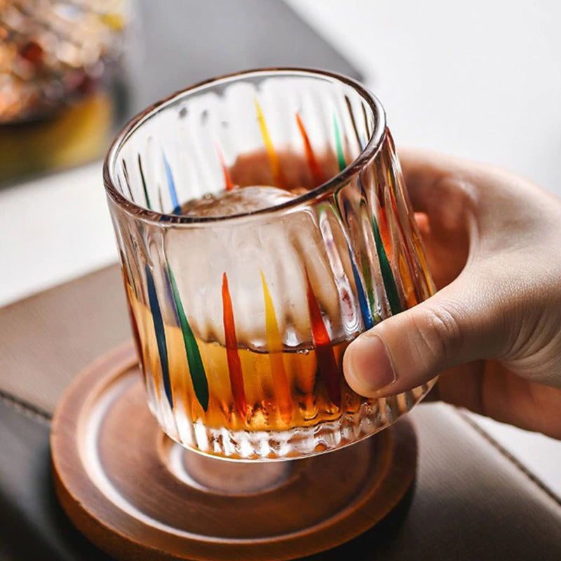 Unique rocking whiskey glass with vertical patterns Handcrafted sensory rocking glass from Italy