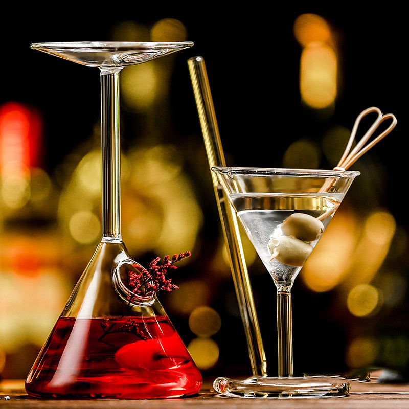 stemmed cocktail glasses with upside down design