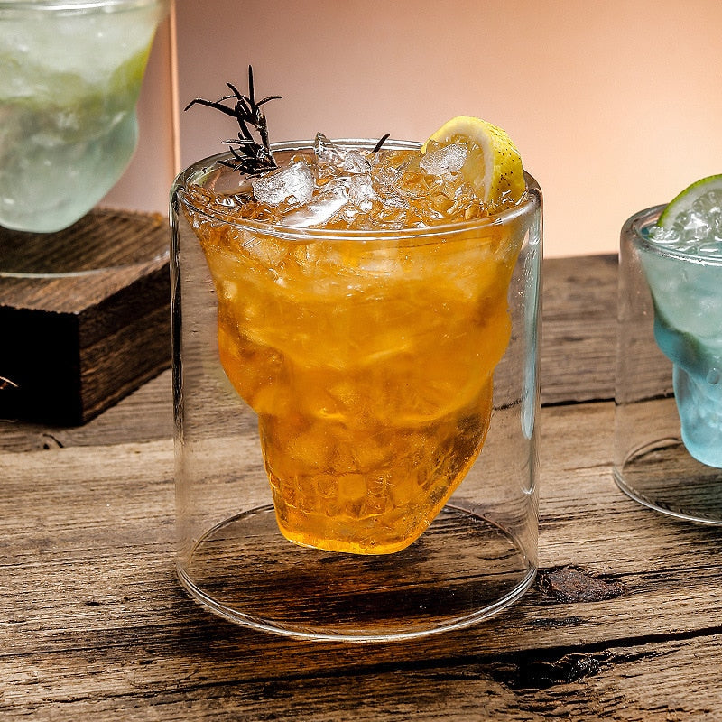 johny inferno skull double wall glass