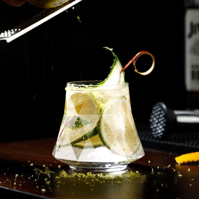 modern cocktail glasses with diamond cutting design