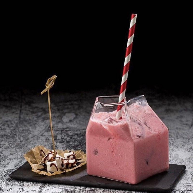 glass milk carton for cocktail by glasscias
