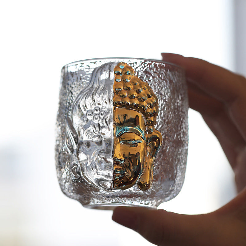 Unique hand crafted whiskey glass with dual faces