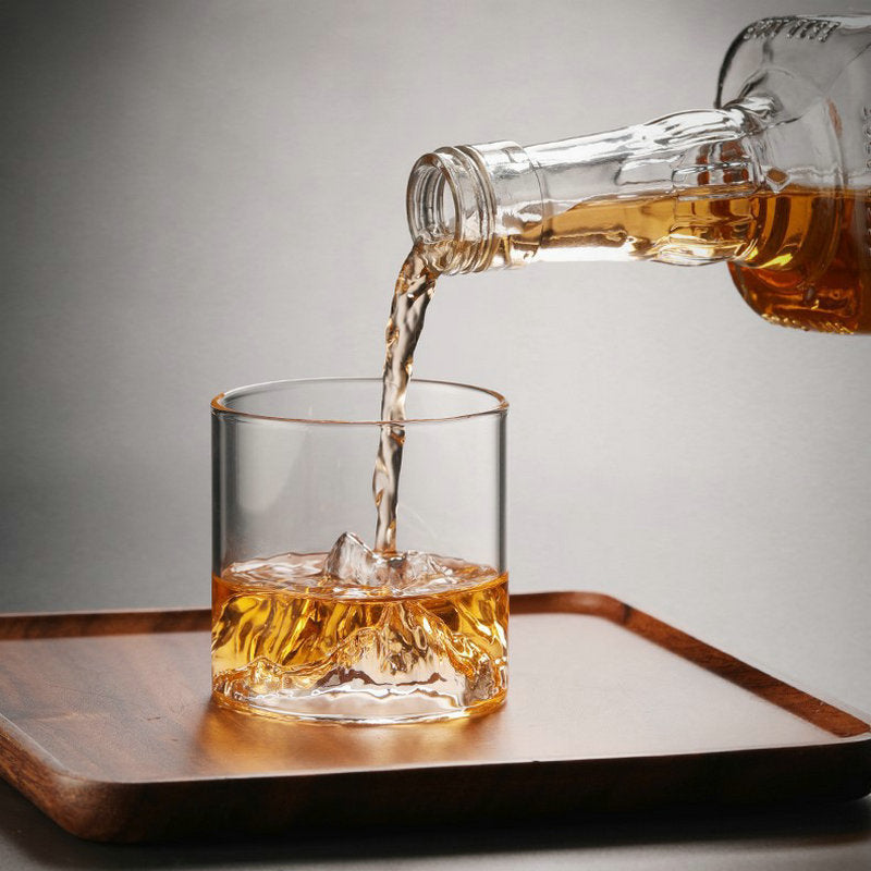 High-quality clear glass with unique mountain design at the bottom