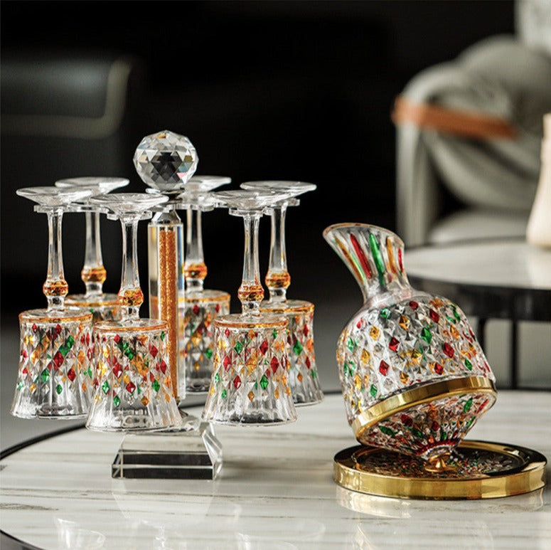Murano stained art wine glass set