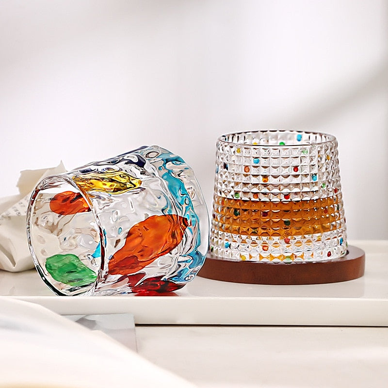 hand painted whiskey glasses with rocking whiskey glass
