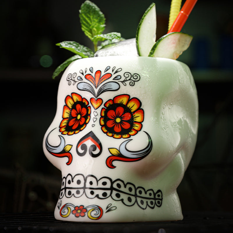 calavera skull tiki cocktail glasses